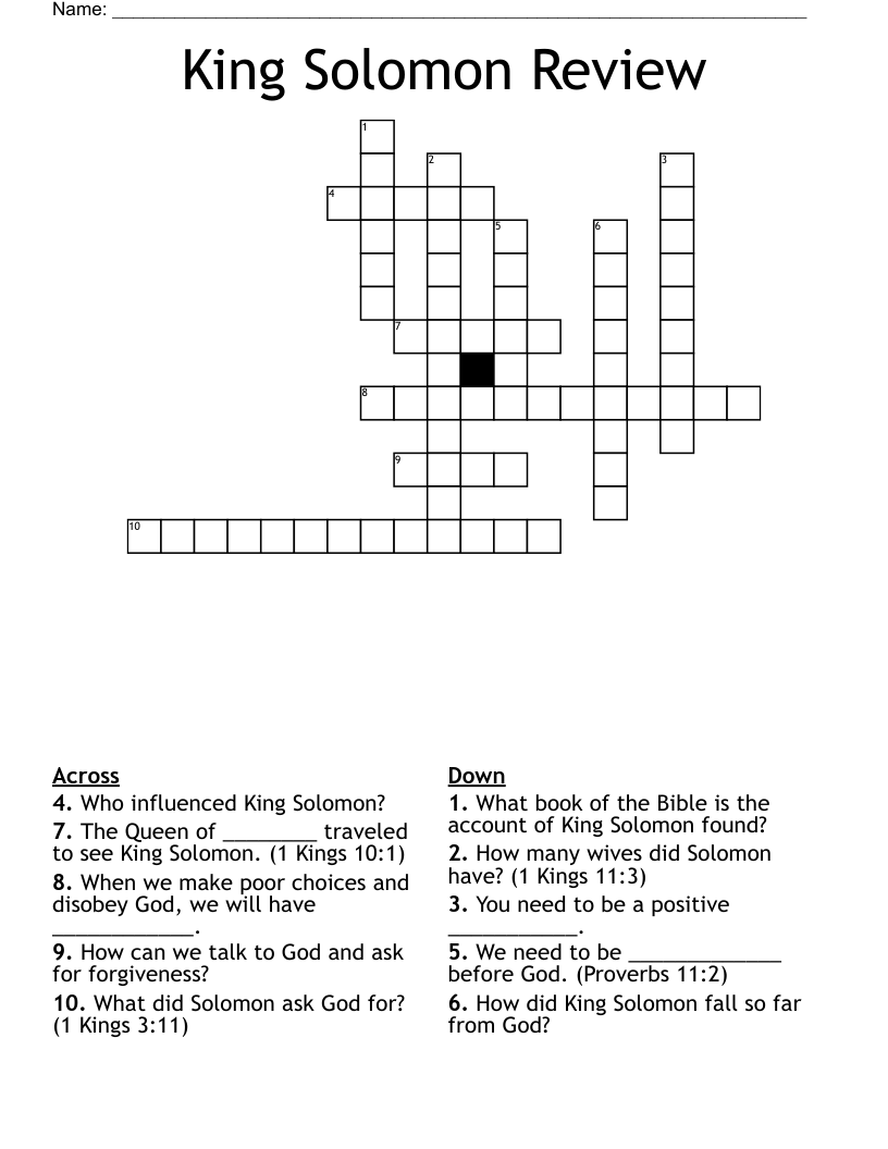 King Solomon Review Crossword WordMint