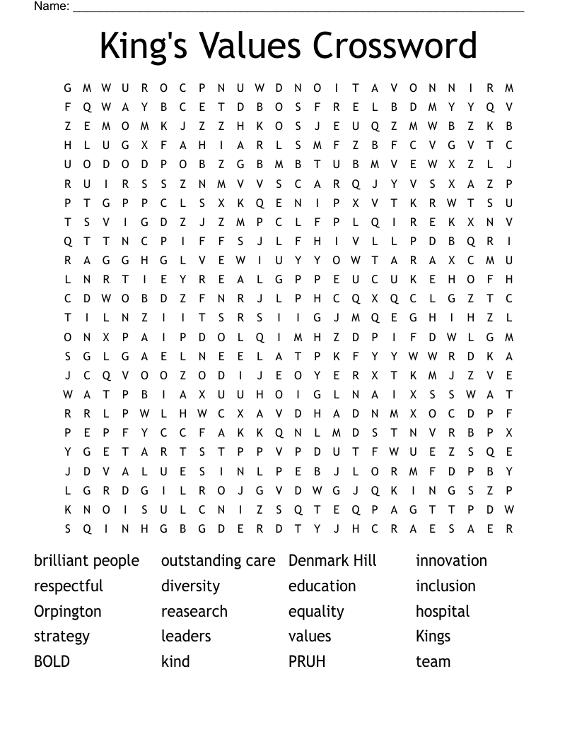 King's Values Crossword Word Search WordMint