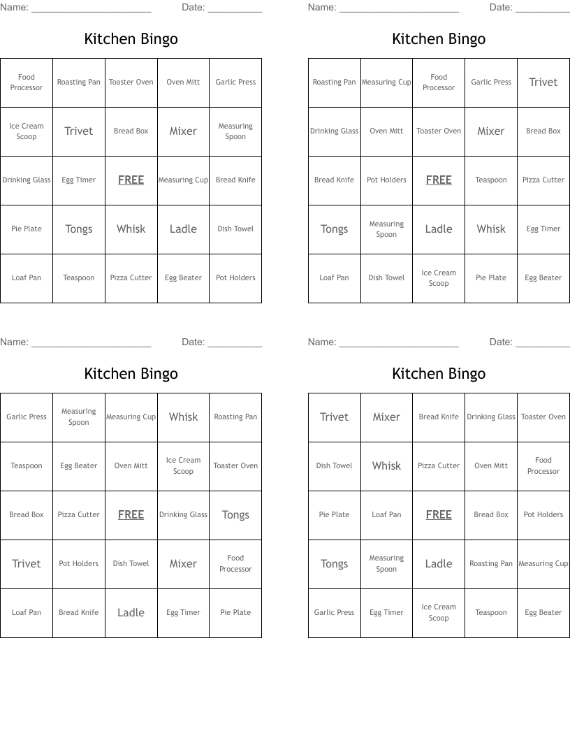 Kitchen Bingo WordMint