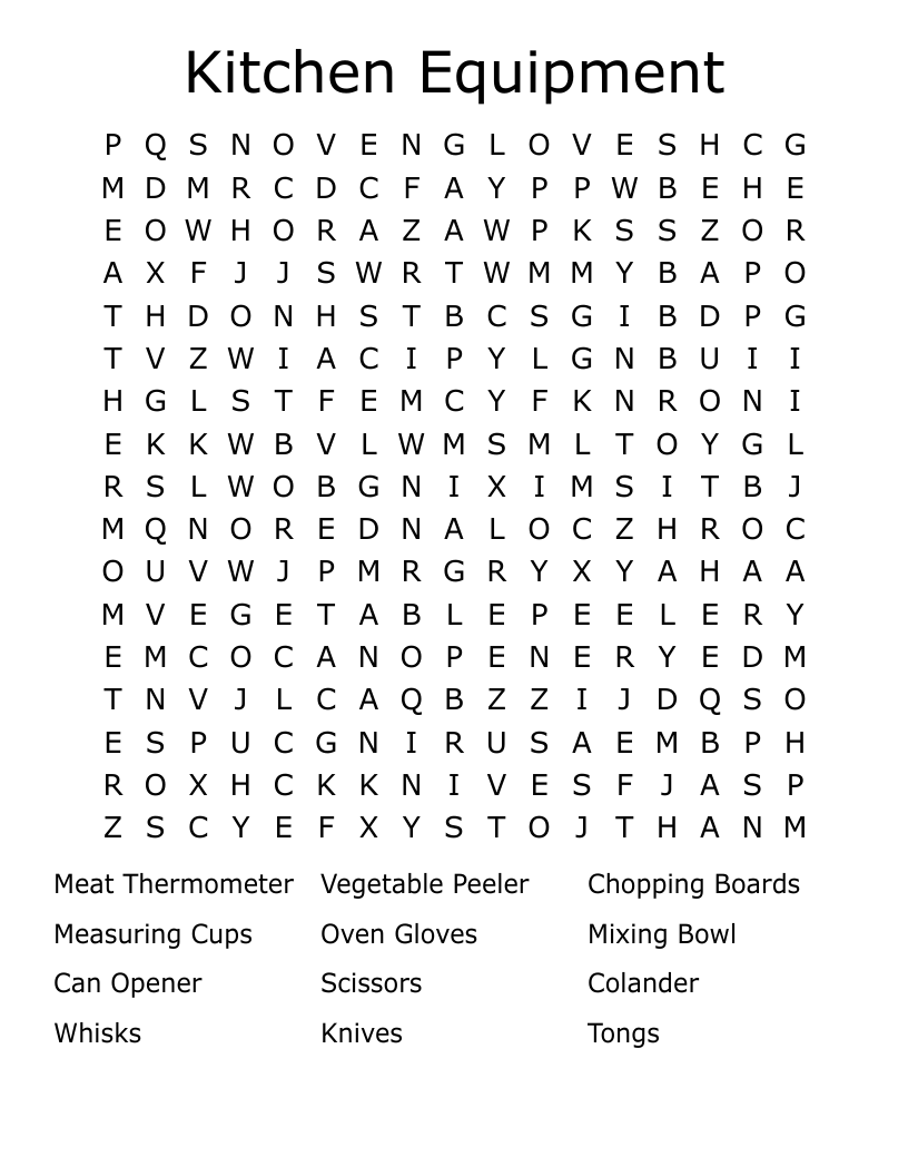 Kitchen Equipment Word Search WordMint