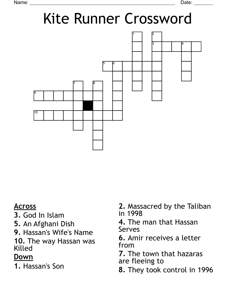 Kite Runner Crossword WordMint