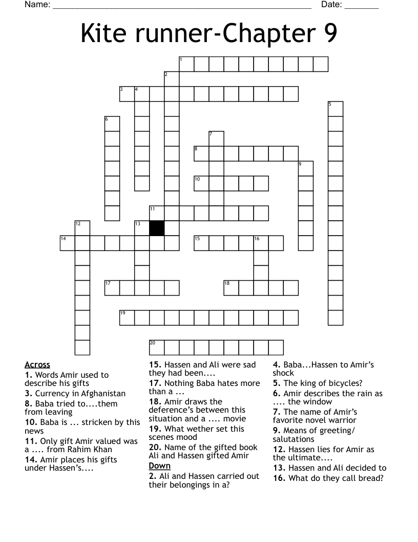 Kite runnerChapter 9 Crossword WordMint
