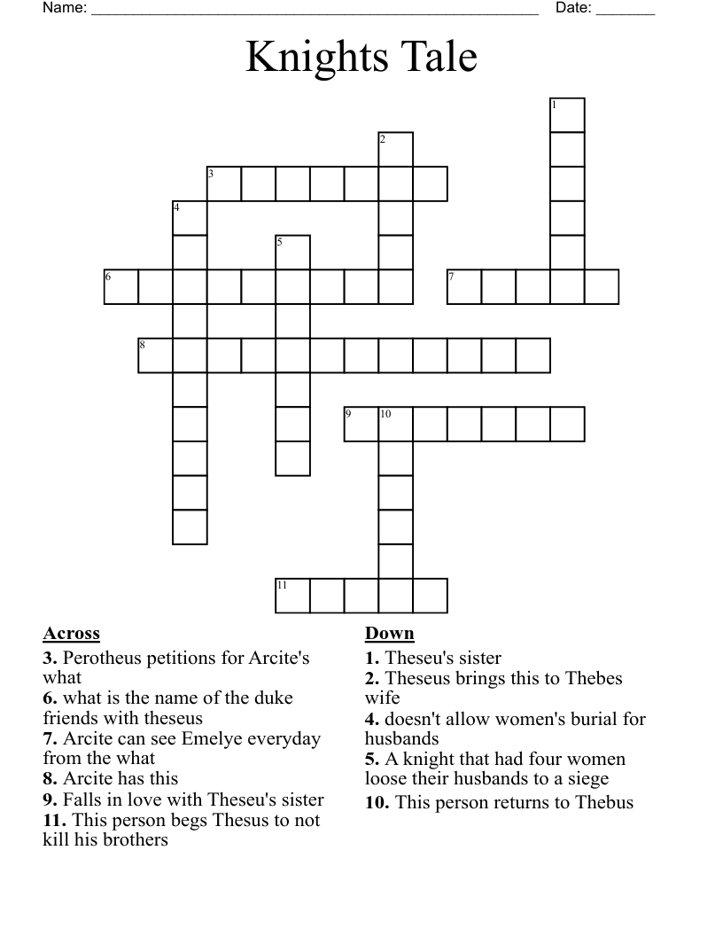 Knights Tale Crossword WordMint