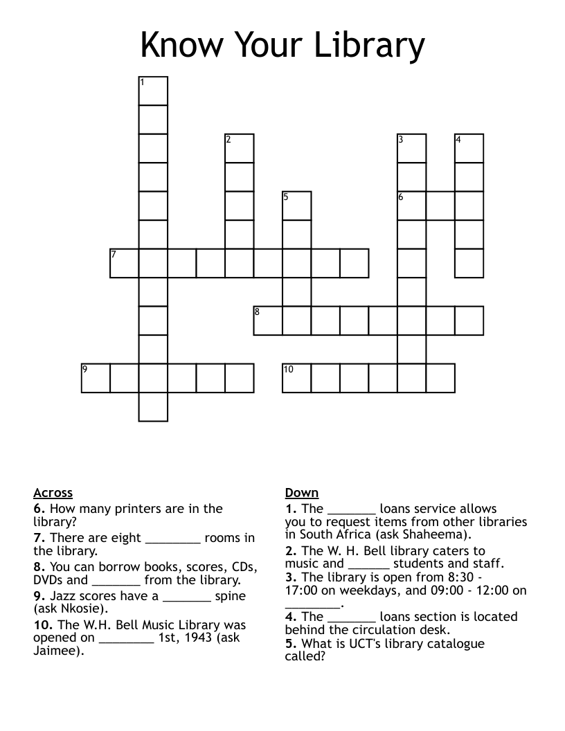Libraries & Museums Crosswords, Word Searches, Bingo Cards - WordMint