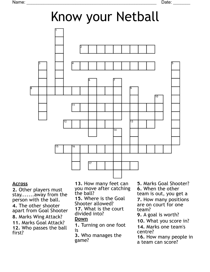 Know your Netball Crossword WordMint