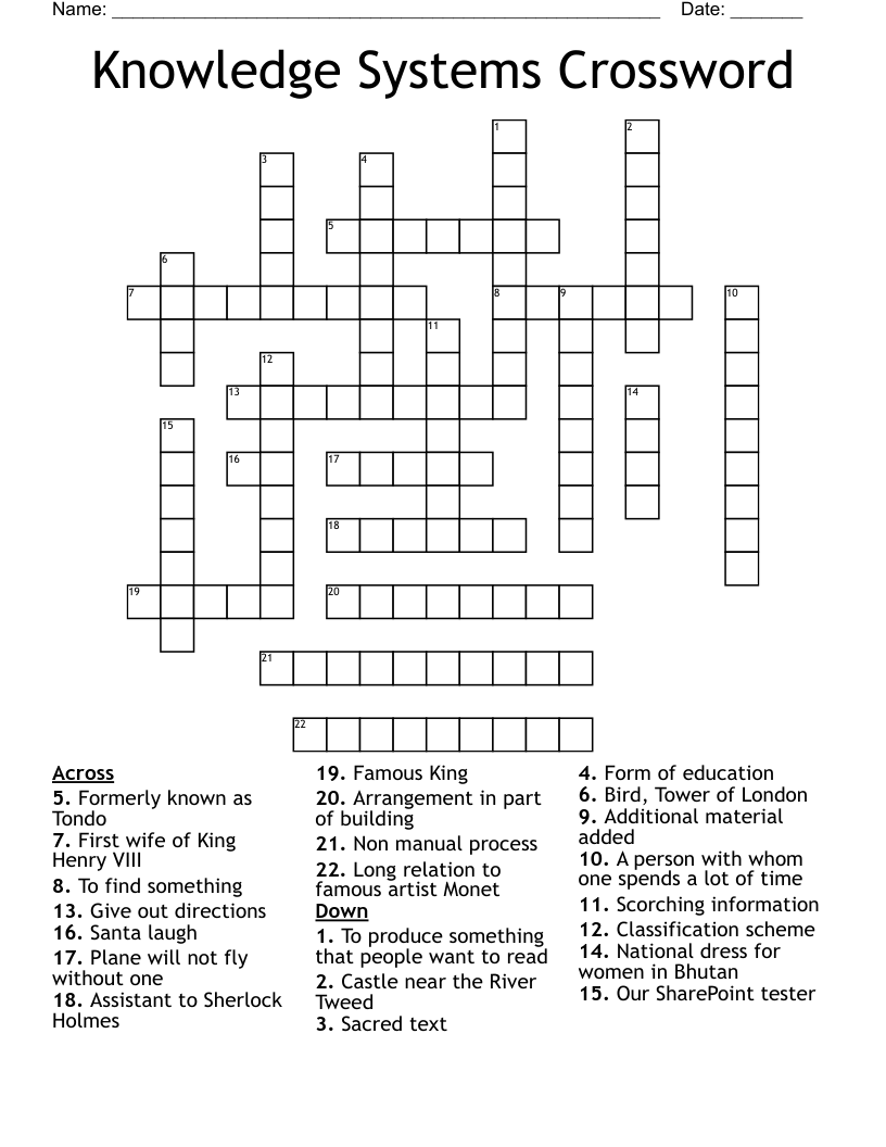 Knowledge Systems Crossword - WordMint
