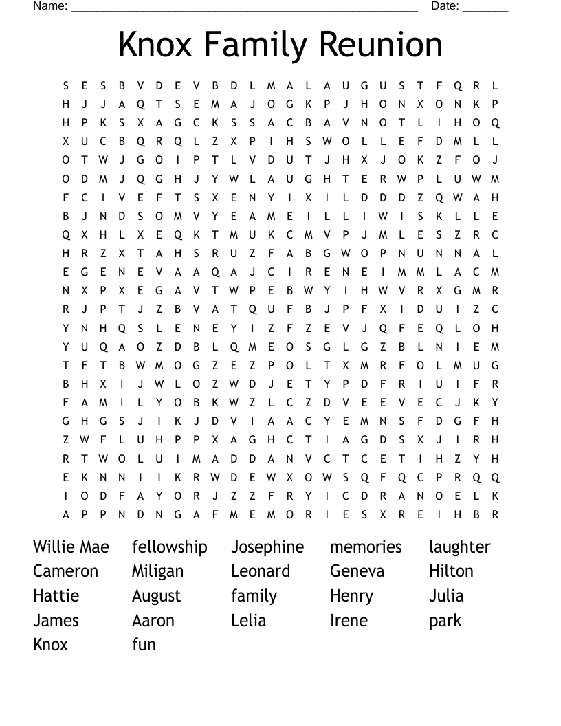 Knox Family Reunion Word Search WordMint