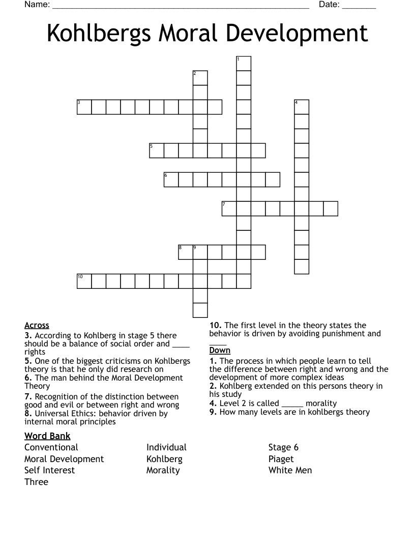 Kohlbergs Moral Development Crossword WordMint