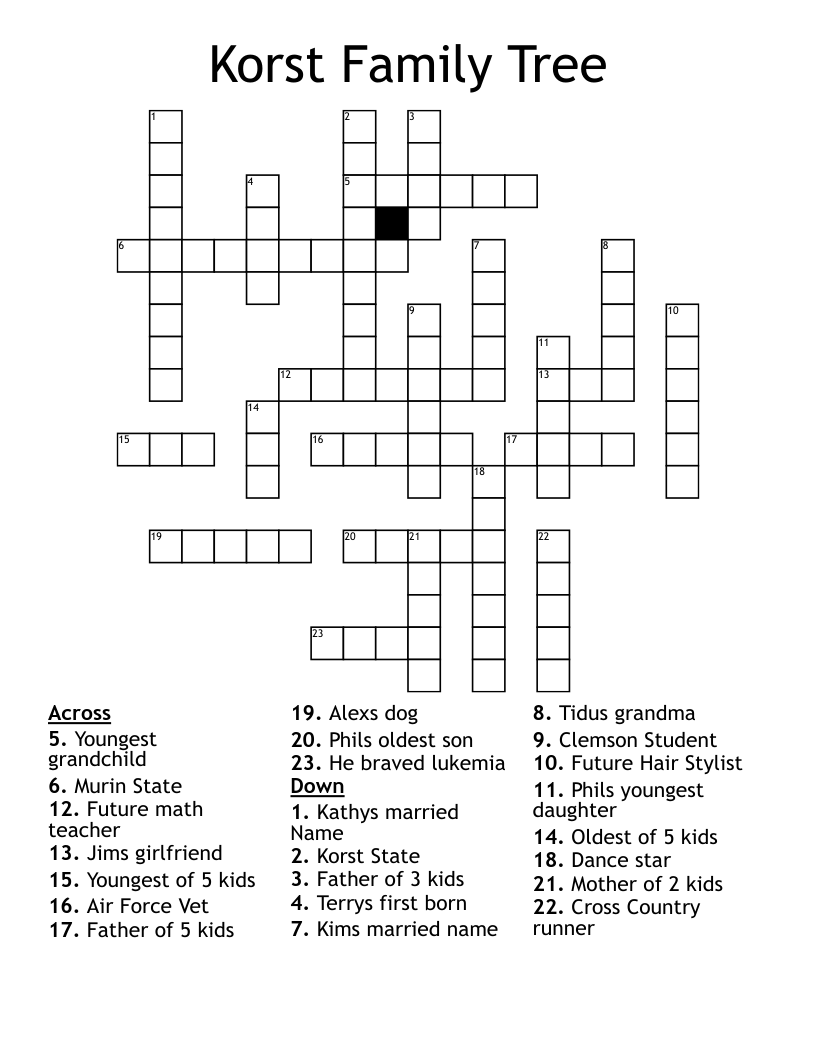 Korst Family Tree Crossword WordMint