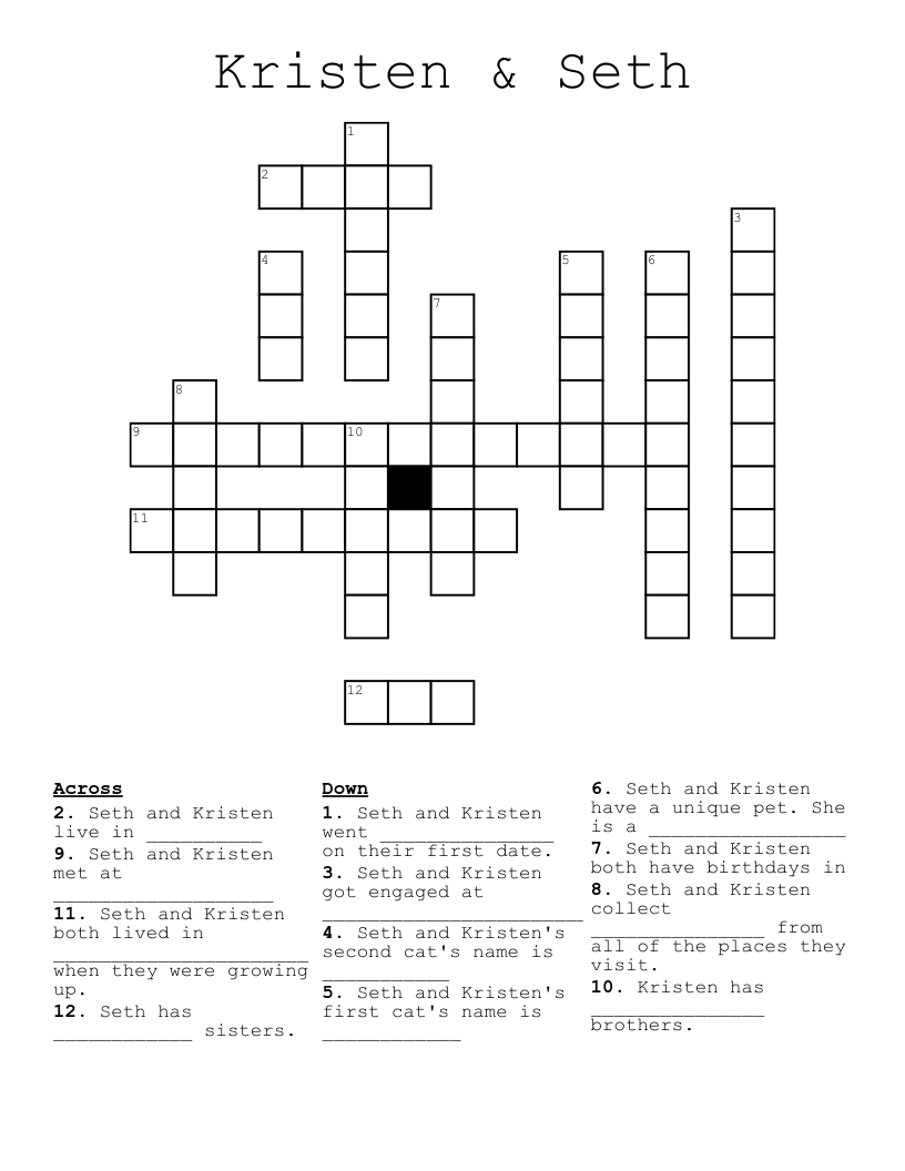Kristen & Seth Crossword WordMint