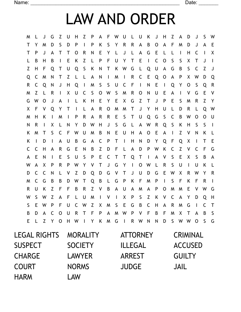 LAW AND ORDER Word Search WordMint