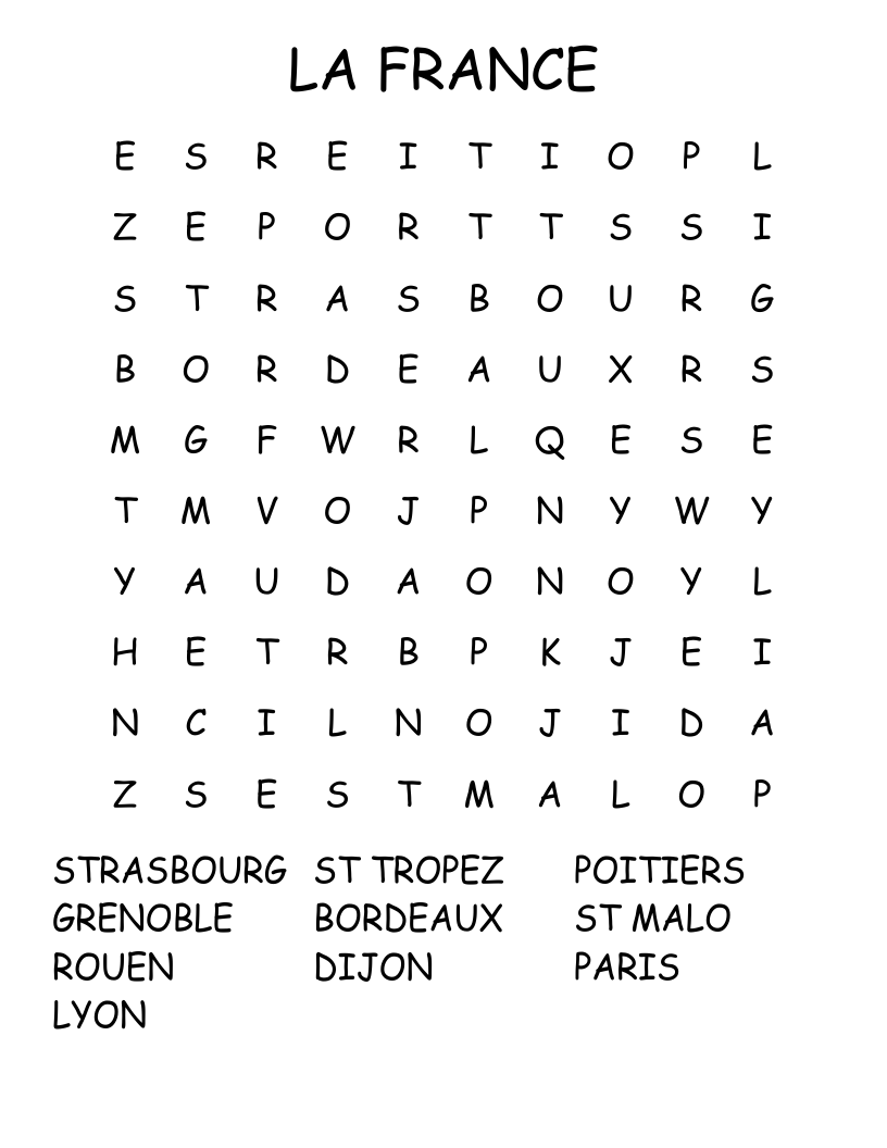 LA FRANCE Word Search WordMint