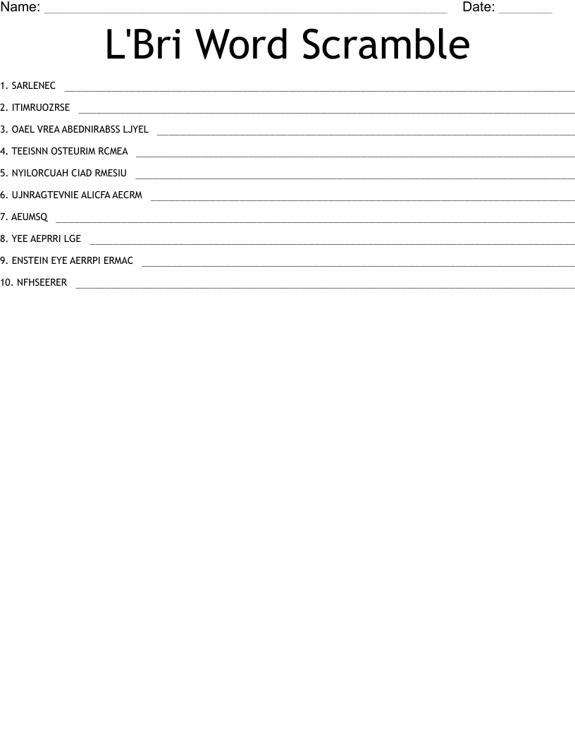 L'Bri Word Scramble WordMint