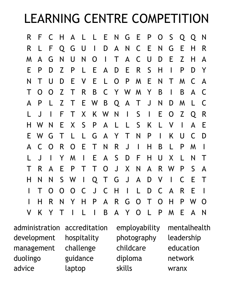LEARNING CENTRE COMPETITION Word Search WordMint