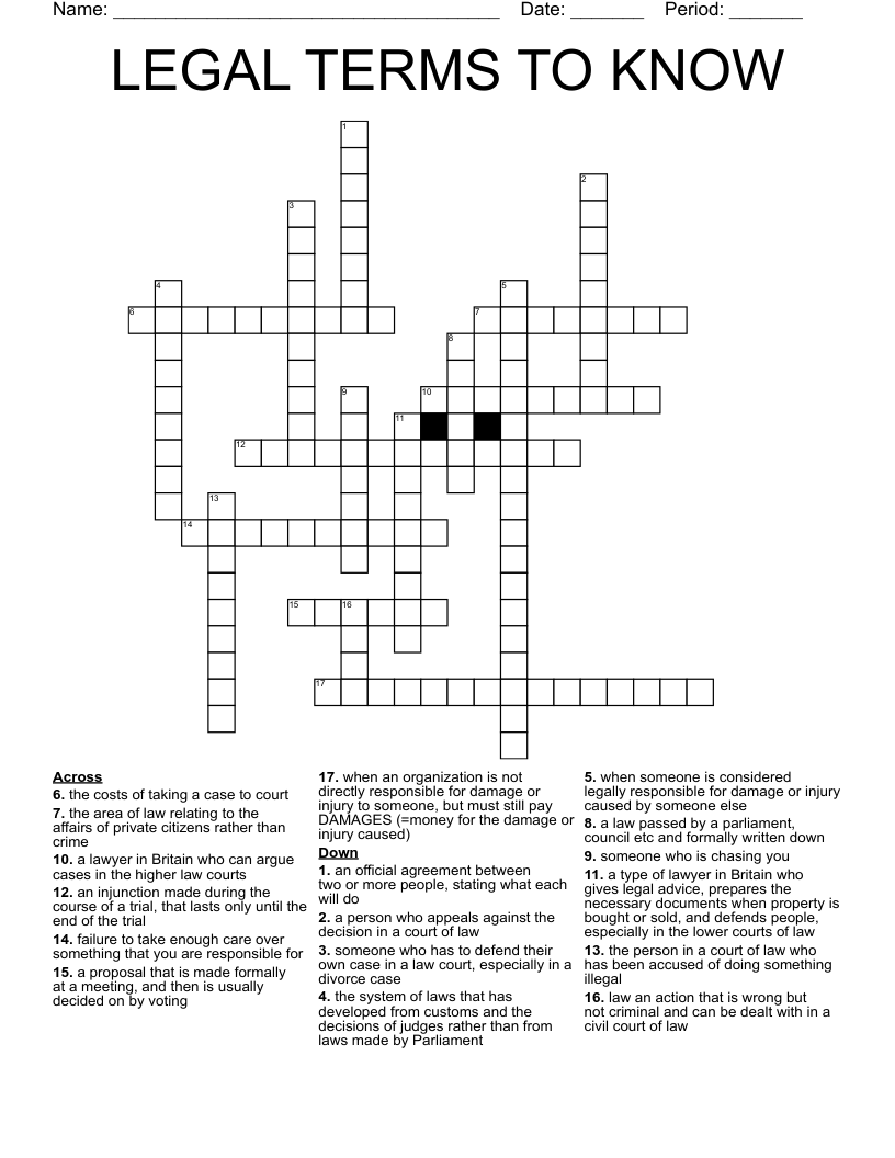 LEGAL TERMS TO KNOW Crossword WordMint