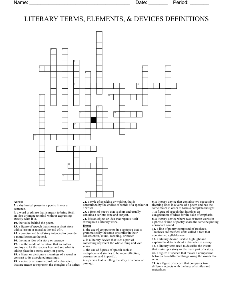 LITERARY TERMS, ELEMENTS, & DEVICES DEFINITIONS Crossword WordMint