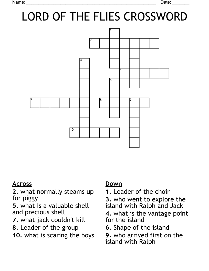 LORD OF THE FLIES CROSSWORD WordMint
