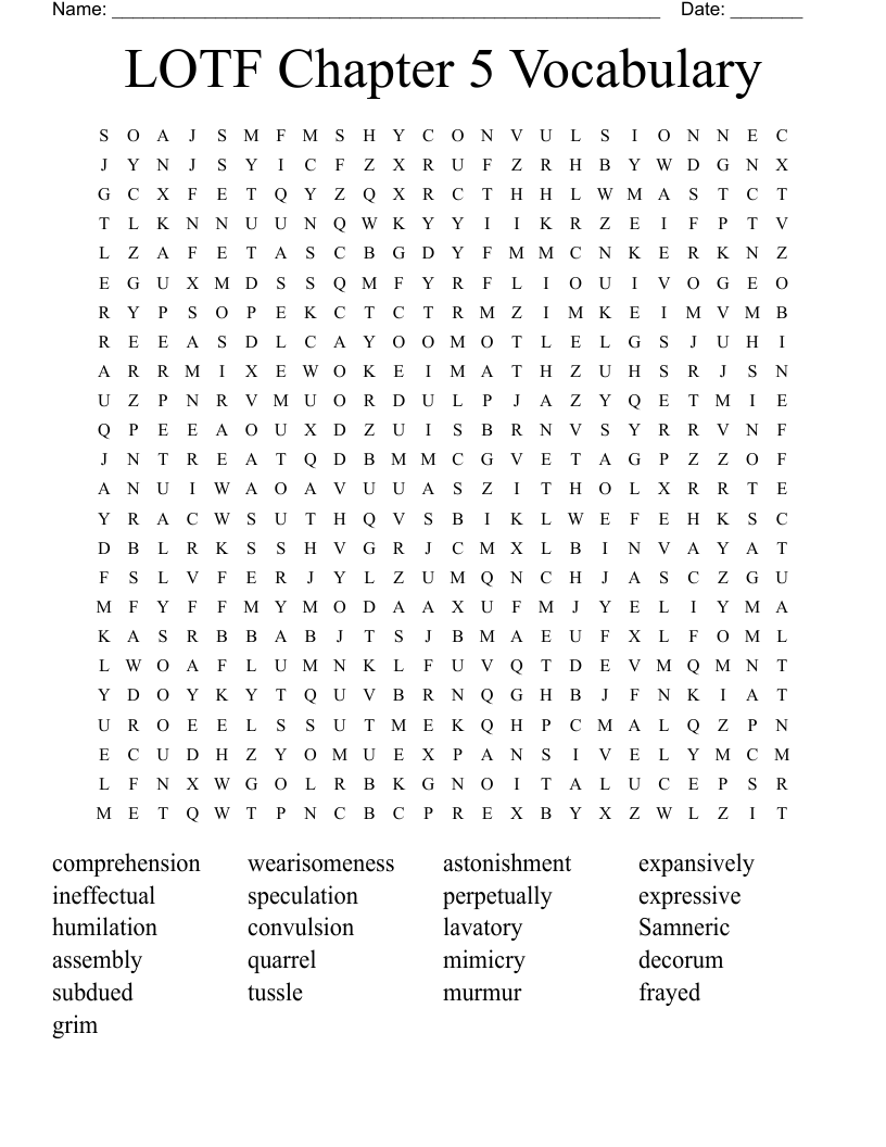 LOTF Chapter 5 Vocabulary Word Search WordMint