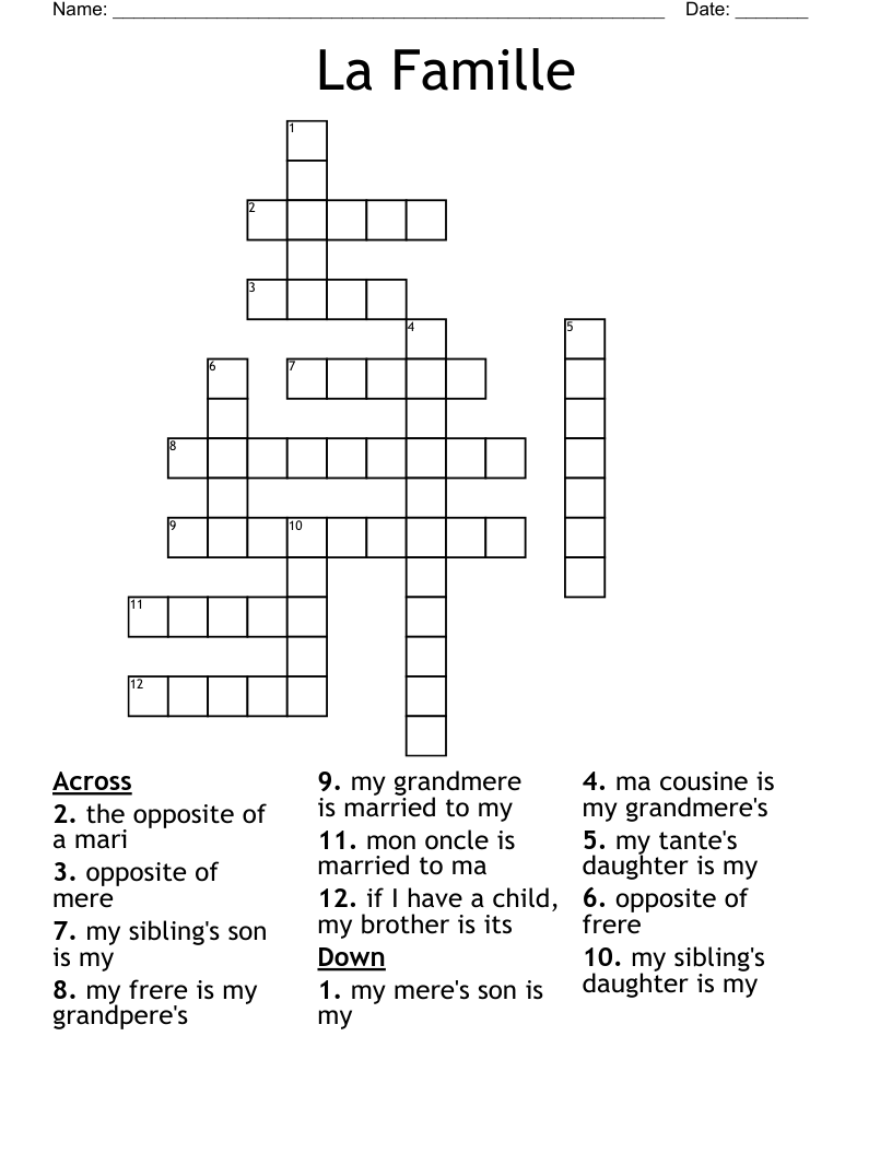 French Family Members Word Find Word Search WordMint