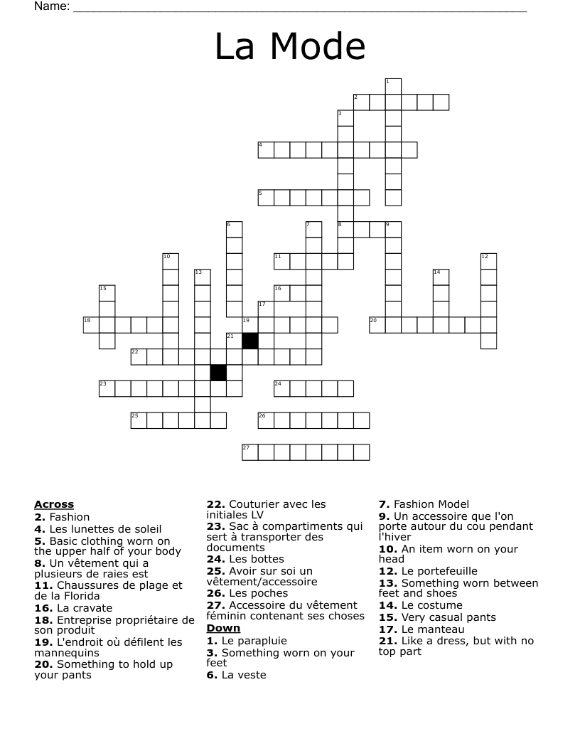 La Mode Crossword WordMint