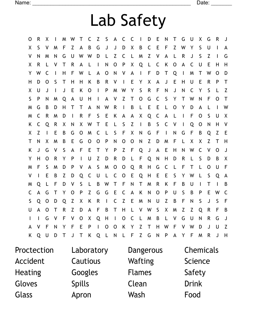 Lab Safety Word Search - WordMint
