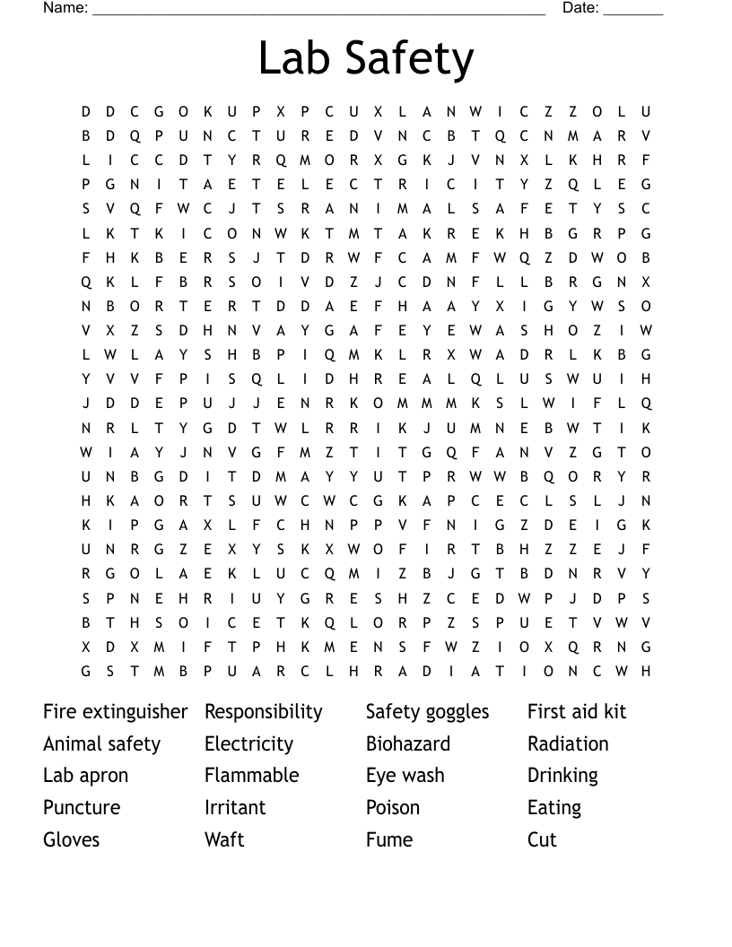 Lab Safety Word Search - WordMint