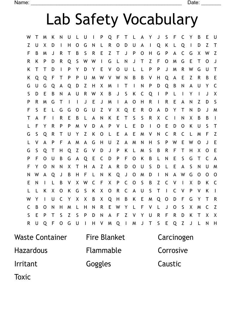 Lab Safety Vocabulary Word Search WordMint