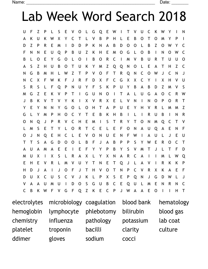 Lab Week Word Search 2018 WordMint