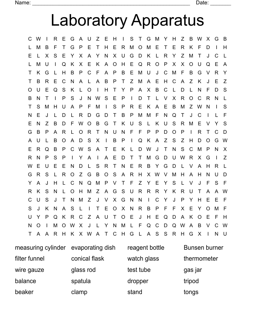 Laboratory Apparatus Word Search WordMint