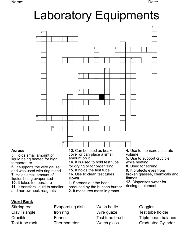 Laboratory Equipments Crossword WordMint