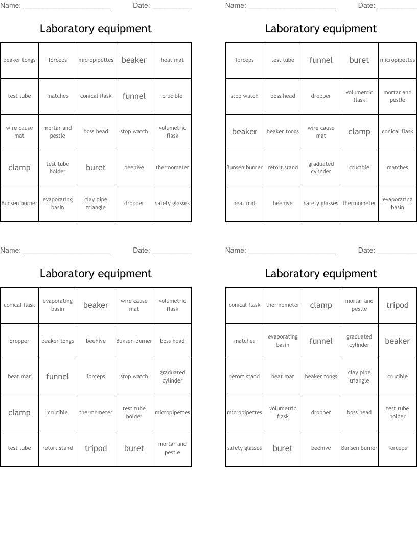 Lab Equipment Crossword Puzzle WordMint