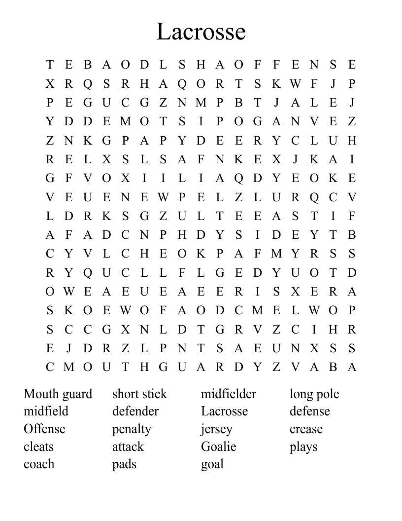 Lacrosse Word Search WordMint