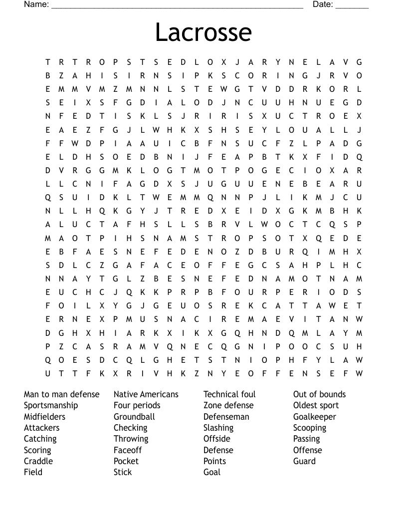 Lacrosse Word Search WordMint