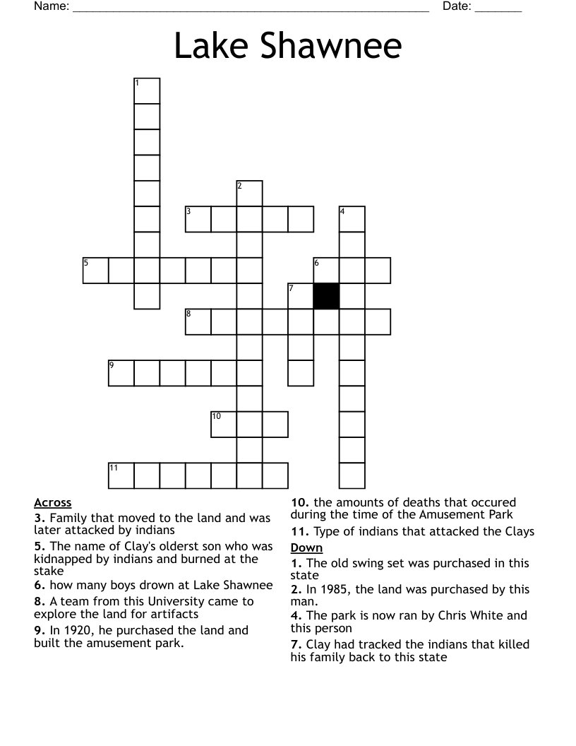 Lake Shawnee Crossword WordMint