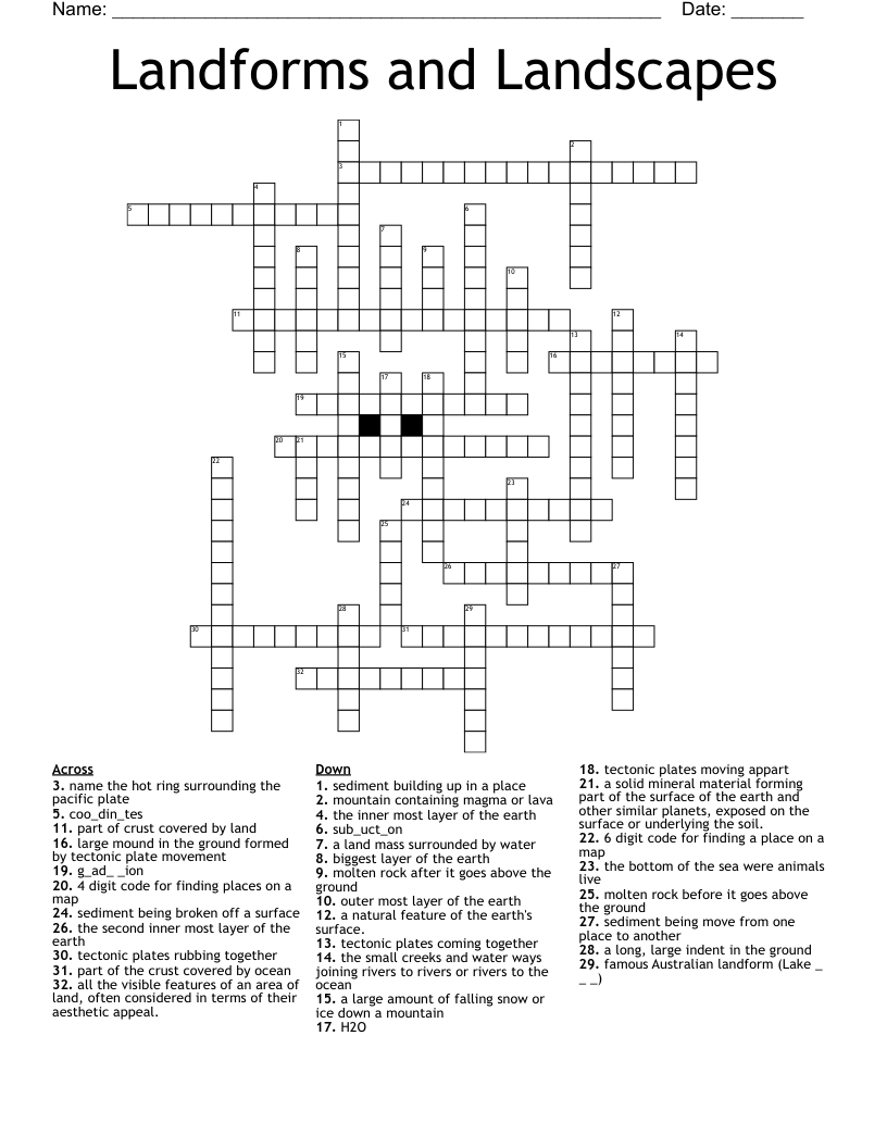 Landforms and Landscapes Crossword WordMint