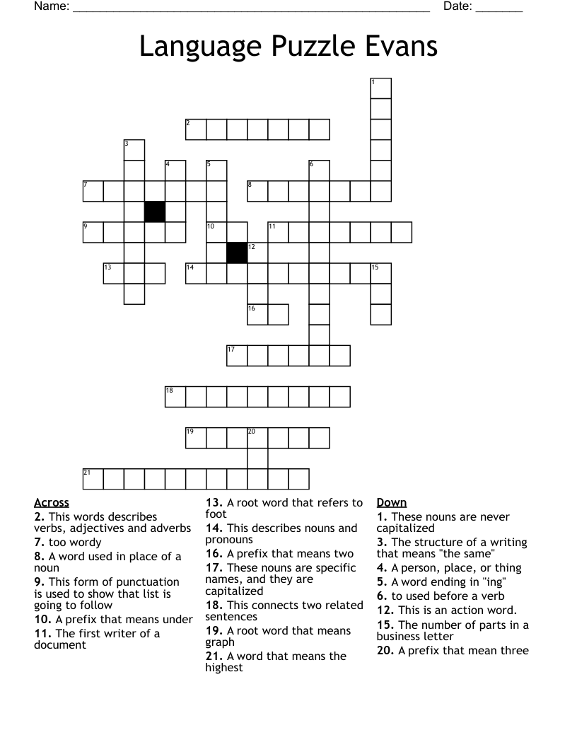 Language Puzzle Evans Crossword - WordMint