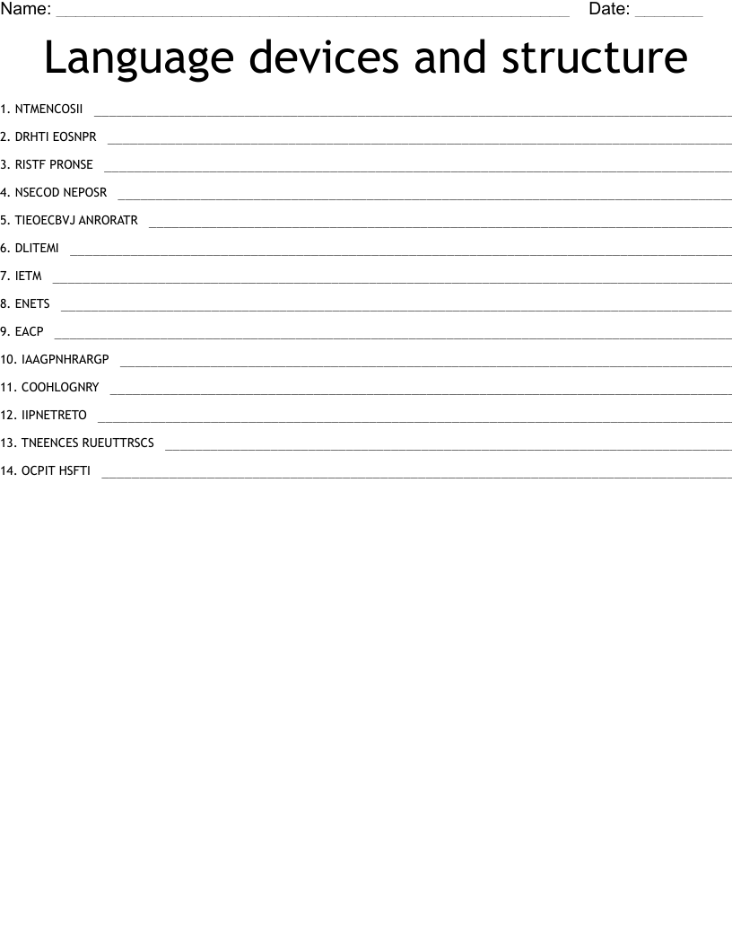 Language devices and structure Word Scramble WordMint