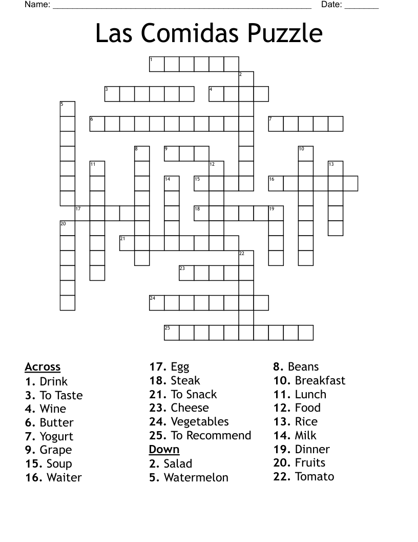 Las Comidas Puzzle Crossword WordMint