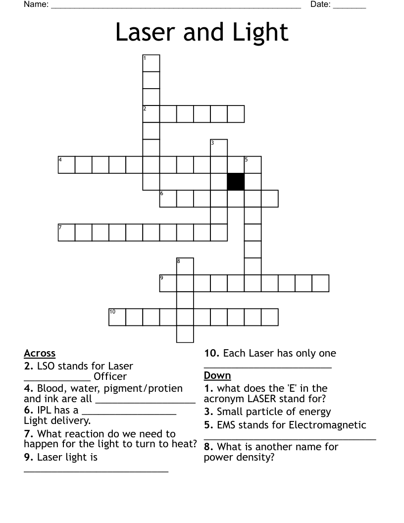 Laser and Light Crossword WordMint