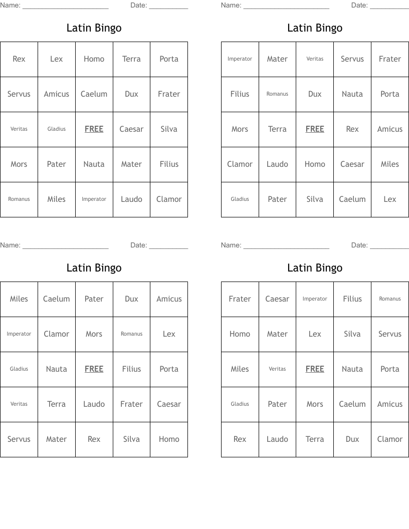 Latin Bingo WordMint