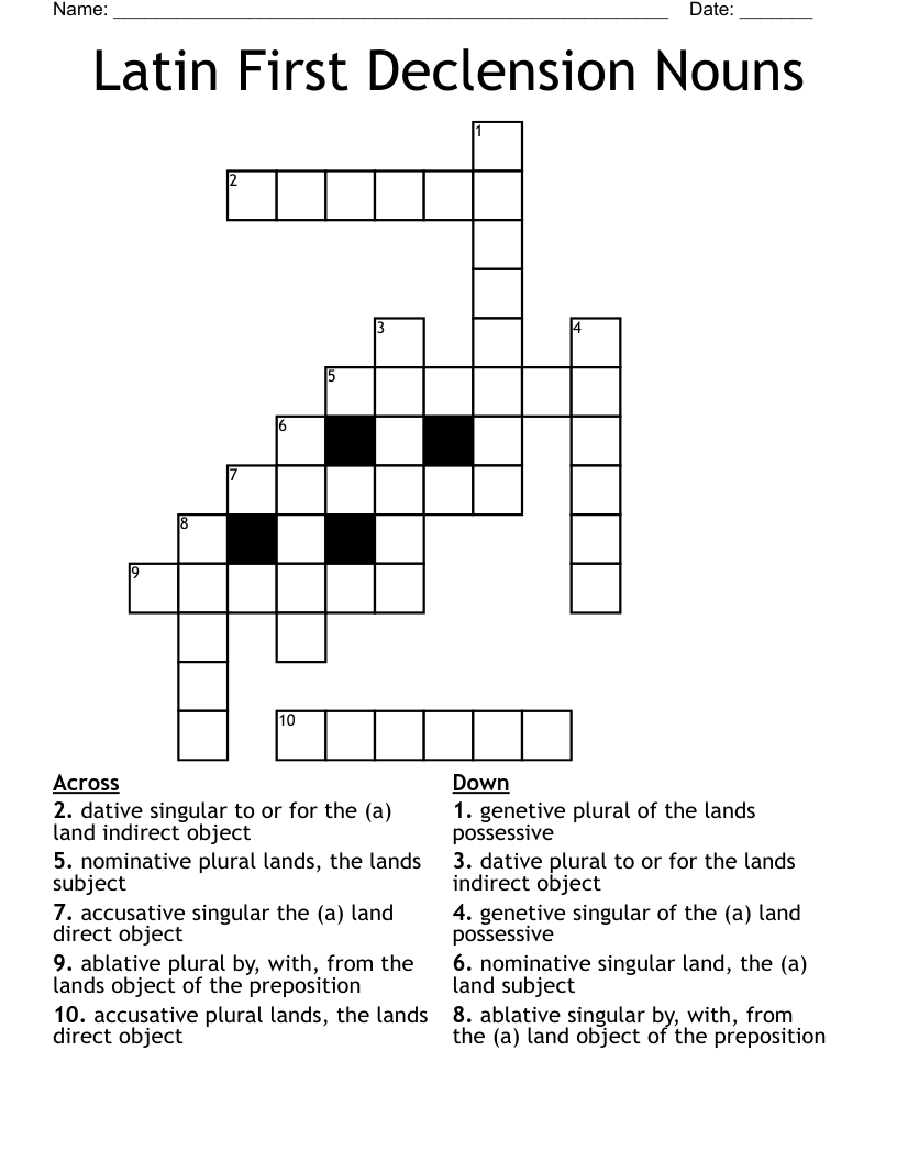 Henle Latin Challenge 1 semester review Crossword WordMint