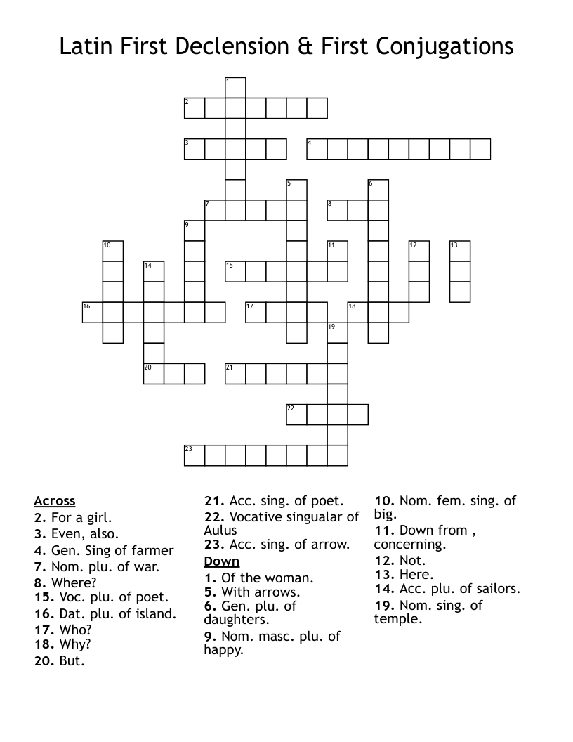 Latin First Declension & First Conjugations Crossword WordMint