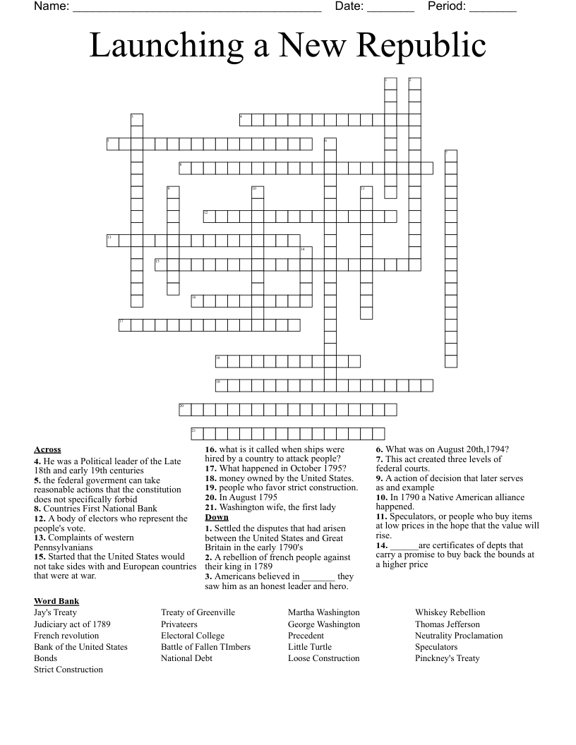 Launching a New Republic Crossword WordMint