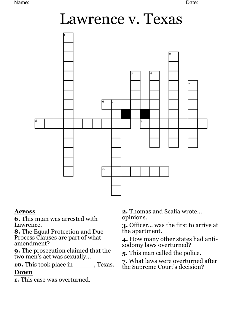 Lawrence v. Texas Crossword WordMint