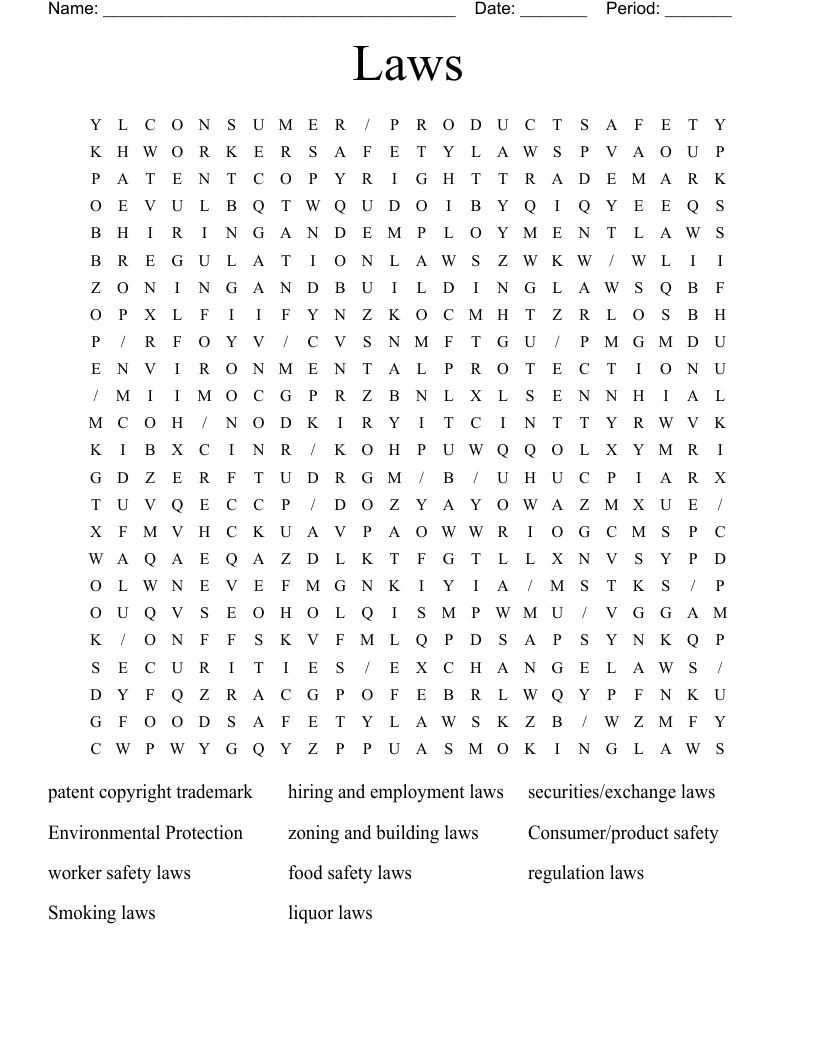 Laws Word Search WordMint
