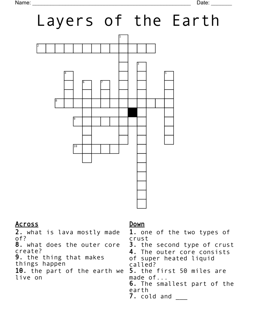Layers of the Earth Crossword WordMint