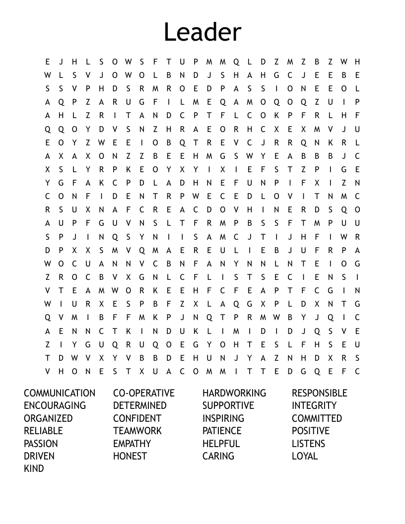 Leadership Word Search WordMint