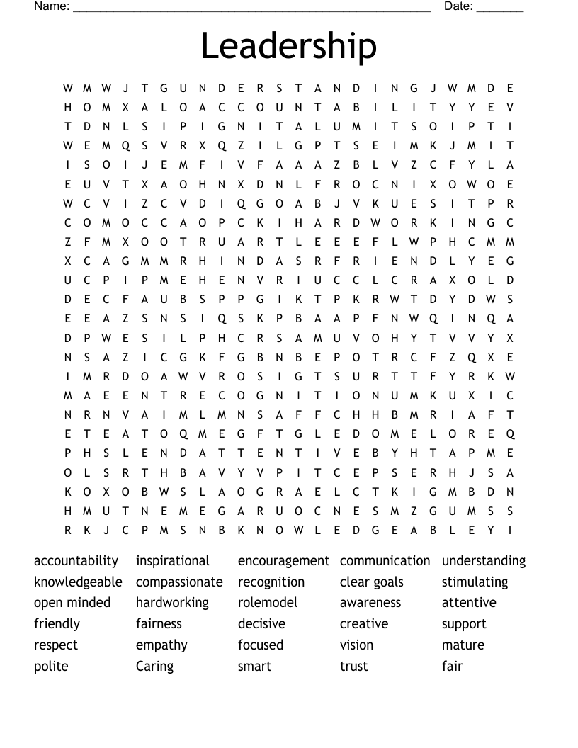 Leadership Word Search WordMint