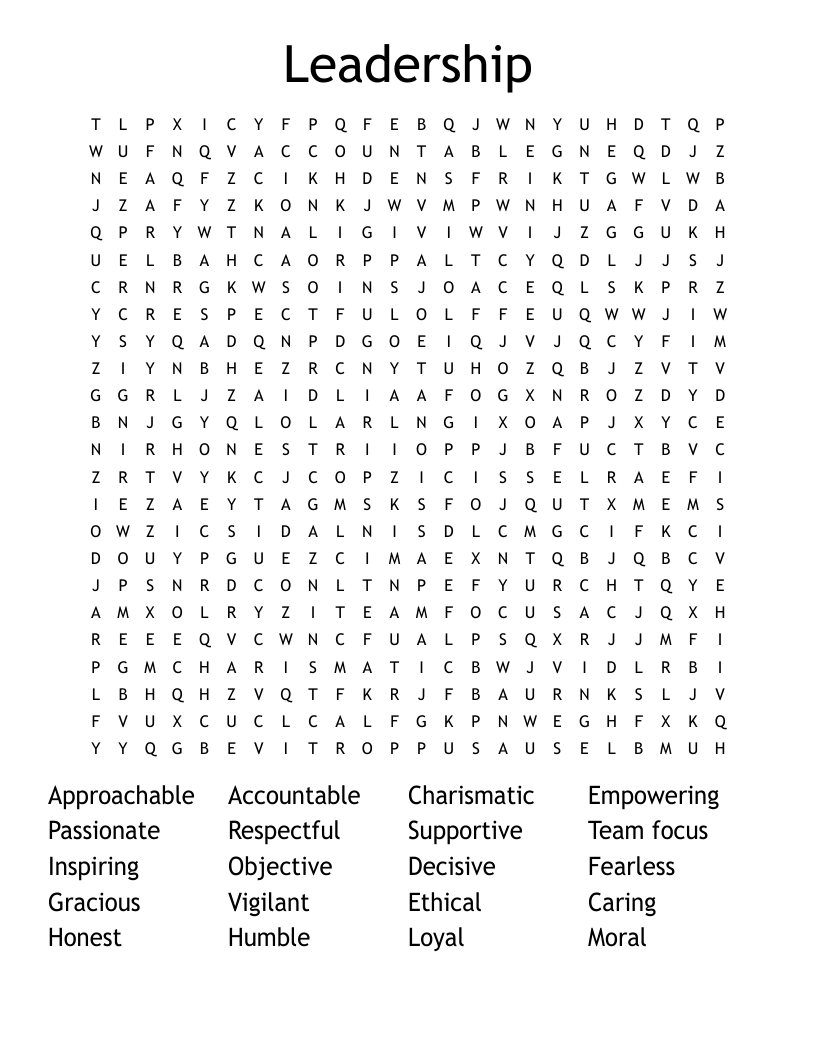 Leadership Word Search WordMint