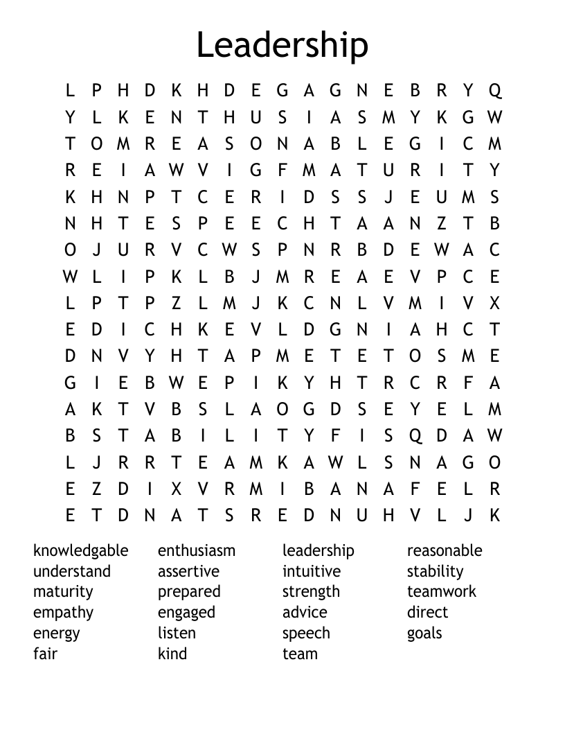 Leadership Word Search WordMint